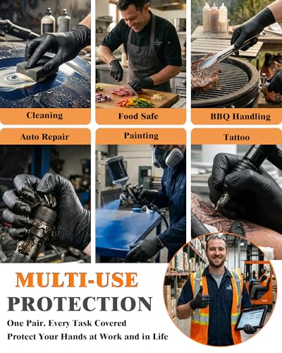 wcy Black 9 Mil Heavy Duty Nitrile Gloves XL, 800 Counts, Diamond Texture, Latex & Powder Free, Chemical Resistant Disposable Rubber Gloves for Mechanics, Automotive, Industrial & Food Handling - color: Black-800, size: X-Large