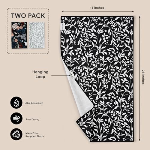 RECYCO Waffle Kitchen Towel Set of 2 - Quick Dry Microfiber Sustainable Dish Towels - Ultra Absorbent Reusable Cleaning Tea Towels - Lightweight Hand Towels,16”x 28”, Enchanted Bloom - color: Enchanted Bloom