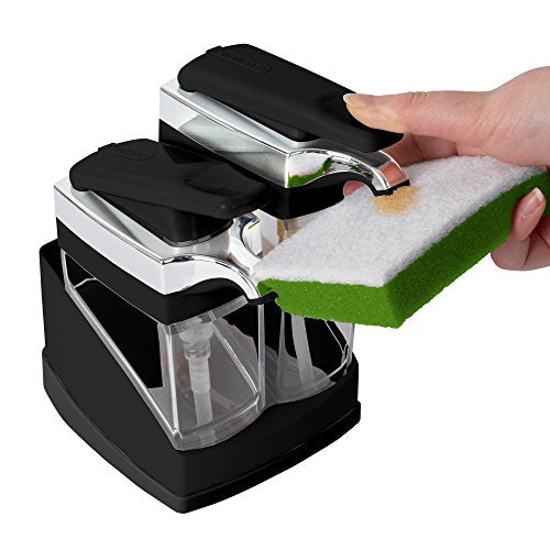 Casabella Sink Sider Duo Soap Dispensers with Sponge, Black and Chrome Plating - color: Black