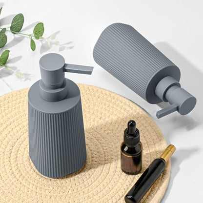 Gray 2 Pack Hand Soap Dispensers Set with No Rust Pump for Bathroom and Kitchen Countertops Refillable Matte Striped Plastic 8.5 oz - color: Gray Set of 2