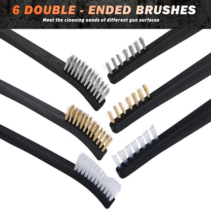 BOOSTEADY Gun Cleaning Brush & Hook Kit in Zippered Organizer Carry Case (8 Pieces) - Double End Brass Steel Nylon Bristle Brushes & Metal Polymer Hooks - color: 6 Brushes+1 Steel Ends Hook+1 Plastic Hook