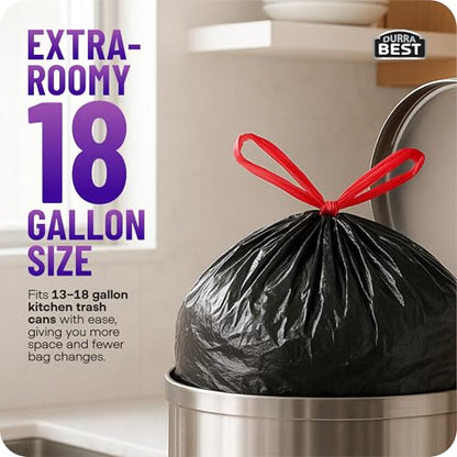 Heavy-Duty Trash Bags – 120 count, 18 Gallon Black, Ultra Thick Drawstring Garbage Bags – Leak-Resistant for Home & Commercial Use, Big Trash Bags, Made in USA - color: Black