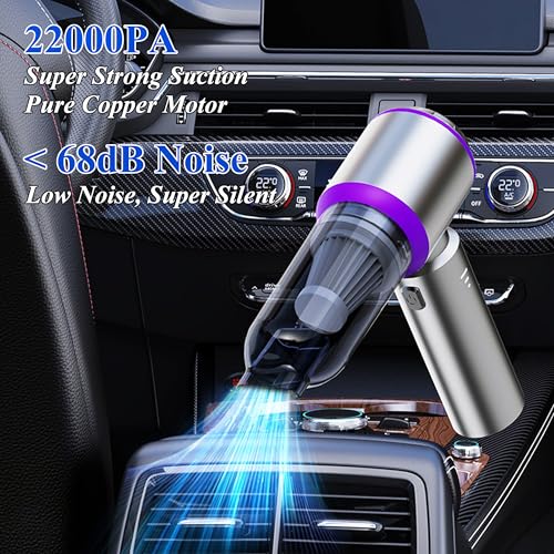 Handheld Car Vacuum Portable Cordless, 22000PA Mini Vacuum Cleaner & Air Duster, 5-in-1 High Power Suction Hand Held Vacuum Rechargeable Brushless Motor Vacuums for Car Home Office Pet, Purple