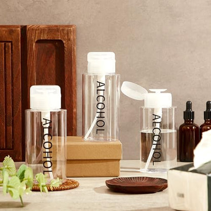 Layhit 1 Pcs 6.7oz/200ml Alcohol Pump Dispenser Bottle Alcohol Push Down Liquid Dispenser Empty Pumping Bottle Refillable Cosmetic Container for Personal, Salon, Nail Care, Hospital Use