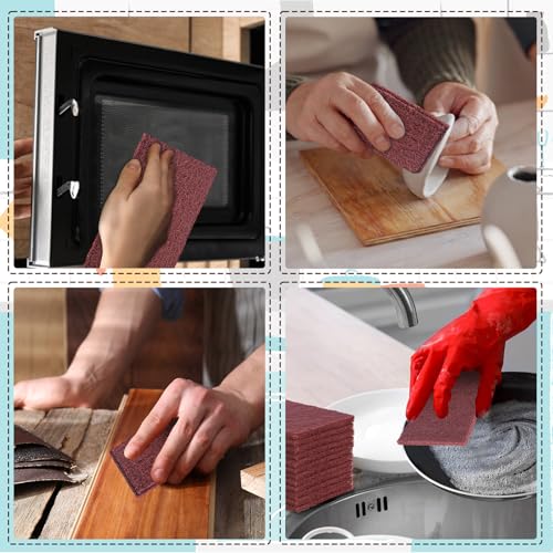 100 Pcs General Purpose Scuff Pads 6 X 9 Inch Red Abrasive Hand Sanding Non-Woven Aluminum Oxide Abrasive Pads Set for Surface Preparation Scuffing Scouring Blending Cleaning