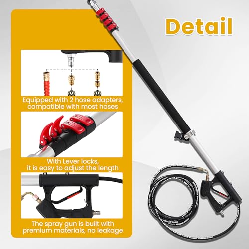 M MINGLE 20 FT Telescoping Pressure Washer Wand with Gutter Cleaner, Brush Head, 5 Nozzle Tips, and Hose Adapters for House Exterior, Window & Roof Cleaning - size: 20 Ft