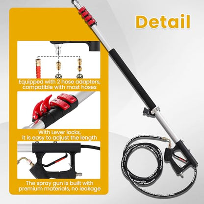 M MINGLE 20 FT Telescoping Pressure Washer Wand with Gutter Cleaner, Brush Head, 5 Nozzle Tips, and Hose Adapters for House Exterior, Window & Roof Cleaning - size: 20 Ft