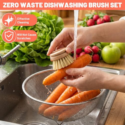 12 Pcs Bamboo Dish Brush Replacement Heads, Small Wooden Dish Brushes for Cleaning Natural Sisal Bristle Refills Eco Friendly Wood Compostable Scrubber Heads for Kitchen Dishes Cleaning Supplies