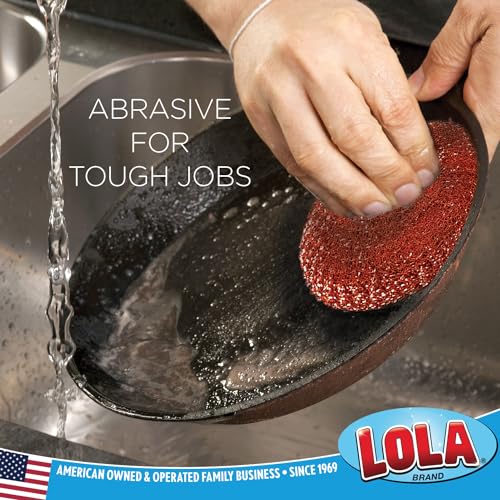 LOLA Copper Mesh Scouring Pad, 2 Pack, 45 Grams, 4" Heavy Duty Cleaning Pads, Copper Coated Knitted Wire Mesh, Recyclable, Cleans Baked On Messes - size: 2 Pack, style: Jumbo