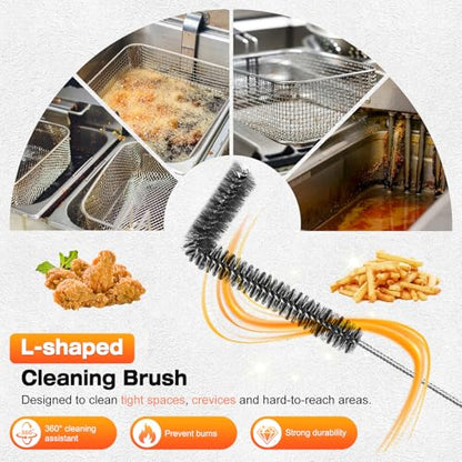 Fryer Cleaning Tools Set of 3, Stainless Steel Deep Fryer Basket Brush, Long Handle L-Shaped Crevice Cleaning Brush and Cleanout Rod Kit for Kitchen Restaurant, Electric Fryer Degreasing Scrubber Tool - style: 3 Pack