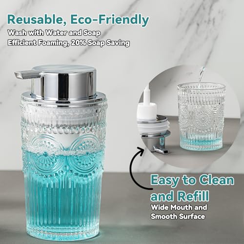 Glass Foaming Soap Dispenser - Foam Hand Soap Dispenser Bathroom, 10 OZ Clear Refillable Liquid Dispenser for Kitchen Dish Dispenser Foam Pump Silver - color: Silver Foam Pump, size: 10 OZ