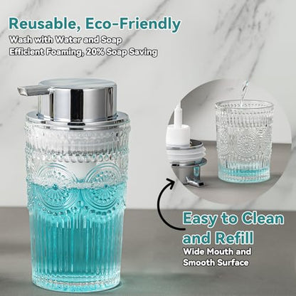 Glass Foaming Soap Dispenser - Foam Hand Soap Dispenser Bathroom, 10 OZ Clear Refillable Liquid Dispenser for Kitchen Dish Dispenser Foam Pump Silver - color: Silver Foam Pump, size: 10 OZ