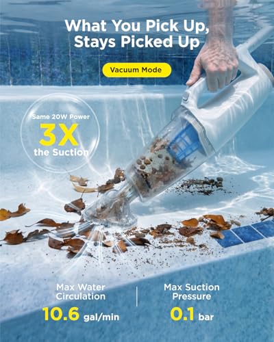 InoKraft 2-in-1 Cordless Handheld Pool Vacuum & Hot Tub Cleaner, Swap-On Replaceable Battery, High Suction for Above Ground Pools, Spa Vacuum with Stick Pump Drain Mode for Silt & Sand