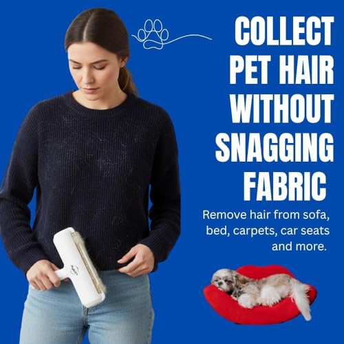 Pet Hair Remover Roller Reusable Lint Roller for Dog & Cat Hair – Fur Remover for Couch, Furniture, Carpet, Car Seats & Clothes – Portable Manual Pet Hair Cleaning Brush (White) - color: White
