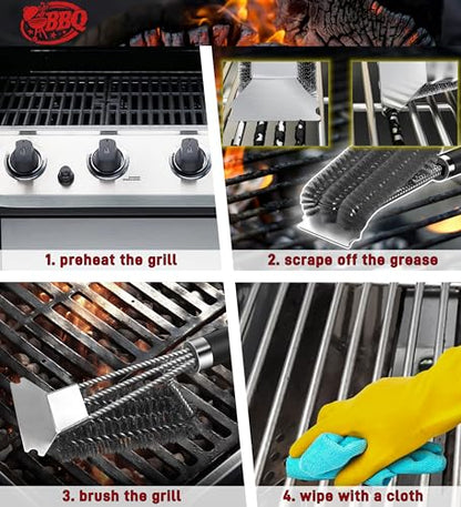TNTOR Grill Brush with Scraper, 18" Adjustable Handle BBQ Grill Brush for Outdoor Grill, Extra Strong Grill Cleaner Accessories for Grill/Smoker/Gas/Charcoal Grill Cleaning-Grill Gifts for Men/Dad