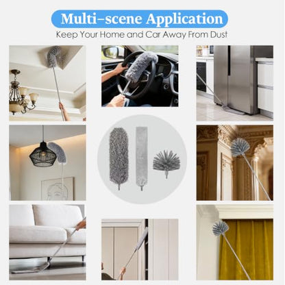 Cobweb Duster with Extension Pole, Washable Cleaning Microfiber Feather Duster 5-in-1 Kit with 3 Duster Heads, 100'' Bendable Extendable Long Duster for High Ceilings, Fans, Blinds, Furniture & Car - size: 5PCS: Cobweb Brush & Gap Duster & Gloves Set