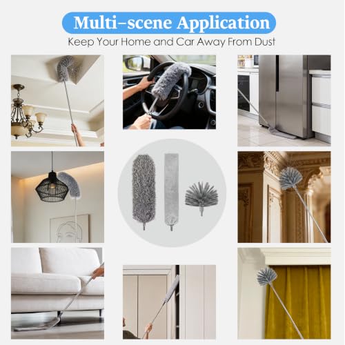Cobweb Duster with Extension Pole, Washable Cleaning Microfiber Feather Duster 5-in-1 Kit with 3 Duster Heads, 100'' Bendable Extendable Long Duster for High Ceilings, Fans, Blinds, Furniture & Car - size: 5PCS: Cobweb Brush & Gap Duster & Gloves Set