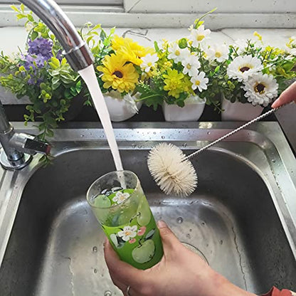NewFerU Stainless Steel Soda Bottle Cleaning Brush in Natural Boar Bristle Wool Tip, Long Handle, Flexible Bendable Thick Wire Cleaner for Narrow Neck Water Baby Bottles Straw Pipe Tube Flask (Round) - color: Round