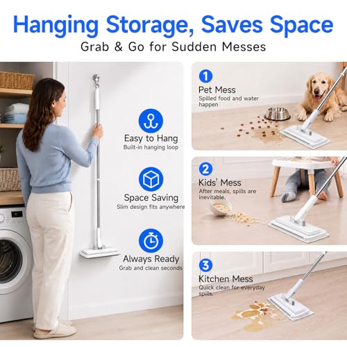48" Mini Swifter Mop – Hands-Free Quick-Clamp Lazy Mop, with 5 Reusable Cloths, Small Head for Spot Cleanups – Easy Sweeping Floor Dust, Pet Hair, Best Complementary Tool - size: 48in Long Handle Mini Mop with 5 Reusable Cloths
