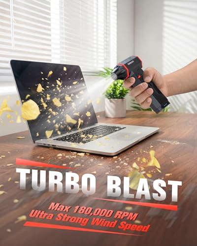 GOOLOO F5S Compressed Air Duster,180000RPM Super Power Cordless Air Blower, Rechargeable Electric Air Duster with Brushless Motor, 3-Speed Adjustable Dust Blower for PC Keyboard, Car, Home, Outdoor - size: Single Battery-F5S
