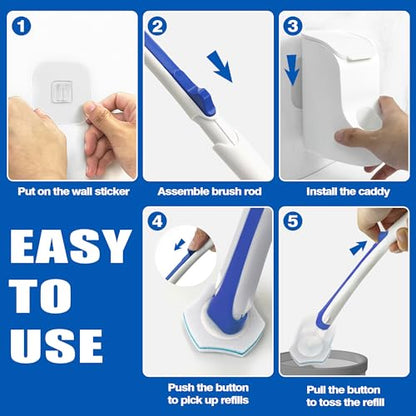 JEHONN Disposable Toilet Brush with 48 Wand Cleaner Refills, Wall Mounted Toilet Bowl Brush Holder Set, Bathroom Cleaning System for Sink Bathtub Wash Basin (Blue) - color: Blue