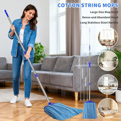 Microfiber Cloth Mop, Commercial Cloth Mops 52“ Stainless Steel Handle with 1 Mop Head for Floor，Indoor and Outdoor Use , Blue