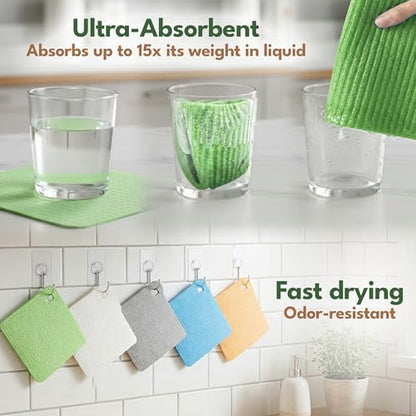 AIRNEX 5 Pack Cellulose Swedish Dishcloths for Kitchen - Eco-Conscious Reusable Dish Towels & Cloths - Super Absorbent, Odor Resistant and Fast Drying Wash Cloths for Dishes & Surfaces - size: 5 Pack