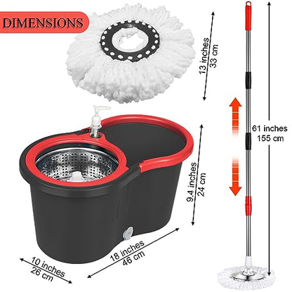 Spin Mop and Bucket with Wringer Set, 360° Spinning Mop Bucket System with 3 Microfiber Mop Replacement Heads and 61" Stainless Steel Adjustable Handle for Floor Cleaning - color: Black-1