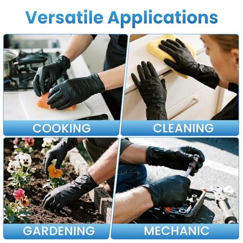 Borje Nitrile Gloves Large, 100 Count Disposable Gloves, Black, Latex-Free Powder-Free, Medical Exam, Food Safe, Cleaning, Cooking - size: Large, style: Black of 100