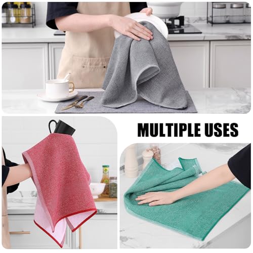 Homaxy Premium Kitchen Towels(18”x 28”, 6 Pack), Large Cotton Kitchen Hand Towels, Flat and Terry Dish Towels, 380 GSM Highly Absorbent Tea Towel Set with Hanging Loop, Grey/Red/Green - color: Grey/Red/Green, style: 6-pack
