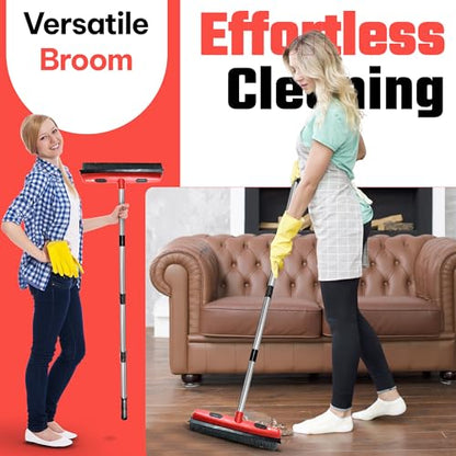 Hybrid Dog Pet Hair Removal Broom with Squeegee – Adjustable Handle Rubber Broom for Pet, Hardwood Floors, Tile, & Liquid-Dirt with 2 Portable Hair Brushes & Cloth