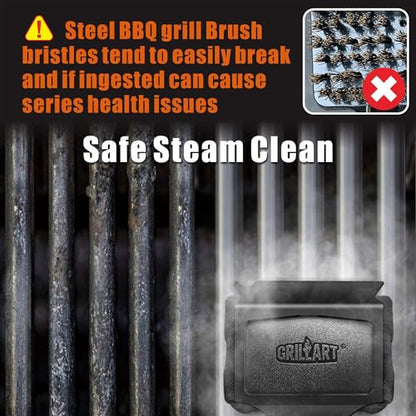 GRILLART Grill Brush Bristle Free. SteamWizards BBQ Replaceable Cleaning Head, Seamless-Fit Scraper Tools for Cast Iron/Stainless-Steel Grates Griddle, Safe Barbecue Grill Cleaner Brush-Dark Black - color: Dark Night