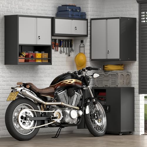 Locking Cabinet, Black Wall Storage Cabinet with Shelves, Hanging Cabinets with Open Storage, Small Wall Cabinet, Lockable Tool Cabinet for Basement, School, Office - color: 31"h-hanging Cabinet / Black