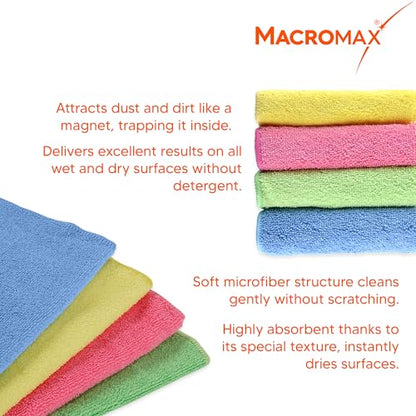 Macro Max Microfiber Cleaning Cloth – Ultra Absorbent Lint‑Free Reusable Towels for Kitchen, Glass, Counters, Furniture – Soft Non‑Scratch Microfiber - Pack of 10