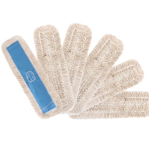 Matthew Cleaning 36'' Industrial Strength Cotton Dust Mop Refill Washable Replacement Heads for Residential & Commercial Use Fit Standard Dust Mop Frames, Hardwood, Concrete Floors Blue&White 6 Pack - color: Blue&white, size: 36'' 6 Pack