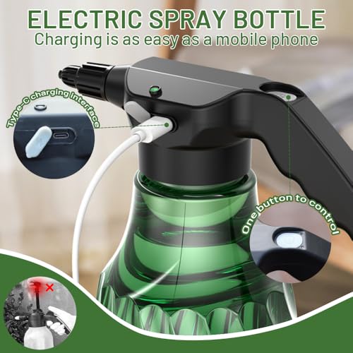 0.53 Gallon Rechargeable Electric Plant Mister Sprayer, Fine Mist & Continuous Spray for Indoor Plants, Garden, Vehicle Cleaning，Handheld Portable Sprayer with Adjustable Nozzle