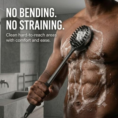 Silicone Back Scrubber for Shower, 17" Lengthen Long Handle Body Brush, Double Sided Shower Brush for Shower Exfoliating and Massage, Can Produce Rich Foam, Non Slip Grip Back Scrubber for Men - color: Black