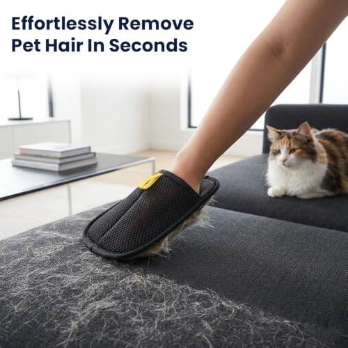 Pet Hair Removal Glove for Cats & Dogs – Reusable Electrostatic Dog & Cat Hair Remover, Fur Removal Tool for Laundry, Couch, Furniture, Carpet & Car Seat (1 Pack, Black)
