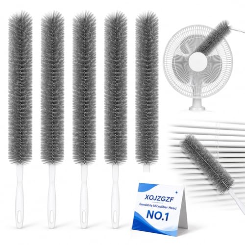 Bendable Microfiber Head, Reusable Dust Remover, High Ceiling Fan Cleaning Brush, Long Damp Duster for Cobweb, Air Conditioner Cleaner, Car Ac Vent Brushes, Blind Washable Dusters Kit Tool(5*Gray) - color: 5*gray