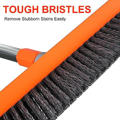 BITOPE Deck Scrub Brush with Long Handle, Heavy Duty Floor Cleaning Scrubber with Stiff Bristles Garage Concrete Cleaner Tool for Cleaning Tile Patio Outdoor Porch Indoor Kitchen Shower Bathroom - style: Orange+Grey