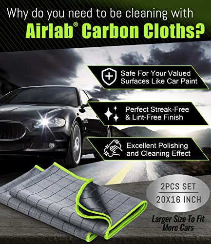 Airlab Carbon Microfiber Towels for Car Glass Window Polishing Cleaning Cloth Auto Detailing Lint Free Streak Free Drying Car Wash Large Towel, Pack of 2, 20" x 16", Grey-Green - color: 20 X 16 Inch, Pack of 2, Grey-green