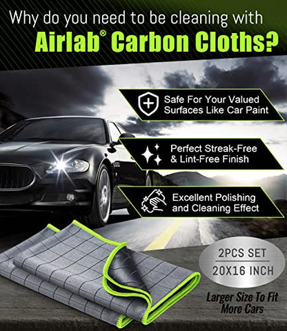 Airlab Carbon Microfiber Towels for Car Glass Window Polishing Cleaning Cloth Auto Detailing Lint Free Streak Free Drying Car Wash Large Towel, Pack of 2, 20" x 16", Grey-Green - color: 20 X 16 Inch, Pack of 2, Grey-green