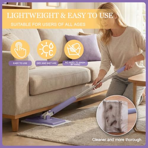 Snapy Gripl Minil Mopa Cleanc,2026 New Clipc Mopa Workss Bothl Dryy and Wetq Cleaning,Suitableba for cleaningba wardrobeba wallssa，Zero Touch Minil Mopa One-Touchh Clothh Replacementt (Purple) - color: Purple