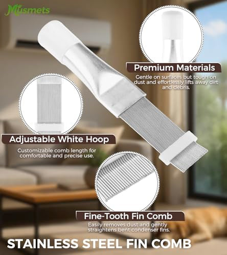 3PCS Air Conditioner Fin Comb Set, Double-Sided AC Coil Cleaning Brush, Metal Fin Comb & Mini Split Brush Kit Compatible with Refrigerator/Evaporator/Window AC Units