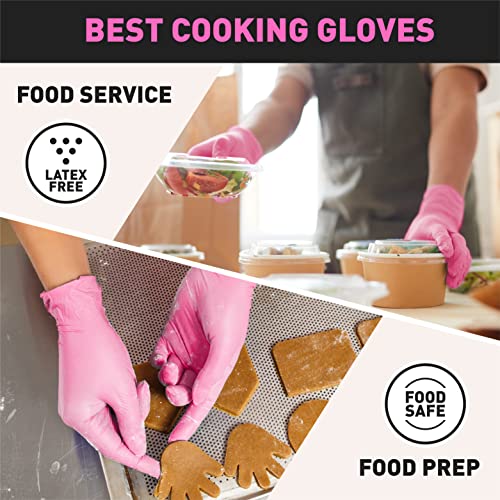 OKIAAS Black/Pink Vinyl Disposable Gloves Latex Free, Food Grade, 5 mil, Cooking, Cleaning, Hair Dye, 50/100/200/1000 Count - color: Pink, size: Small (Pack of 50)