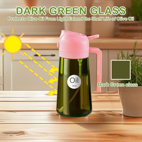 YARRAMATE 16oz/470ml Dark Green Oil Sprayer for Cooking with Stickers, Food-grade Premium 2 in 1 Olive Oil Dispenser Bottle for Kitchen Gadgets, Air Fryer, Salad, Frying, BBQ (Pink) - color: 07_Pink
