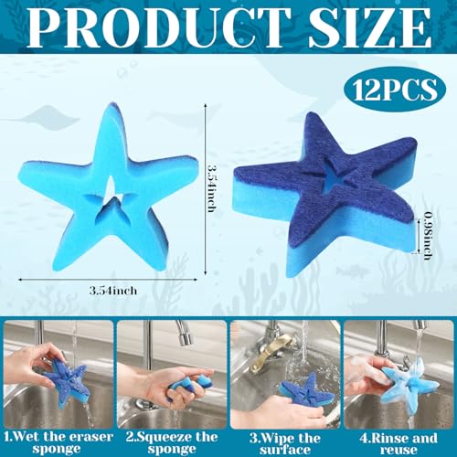 Tioncy 12 Pack Starfish Kitchen Sponges Bulk Dual Sided Scrubber Sponges Dishwashing White Blue Kitchen Cleaning Accessories for Household Supplies