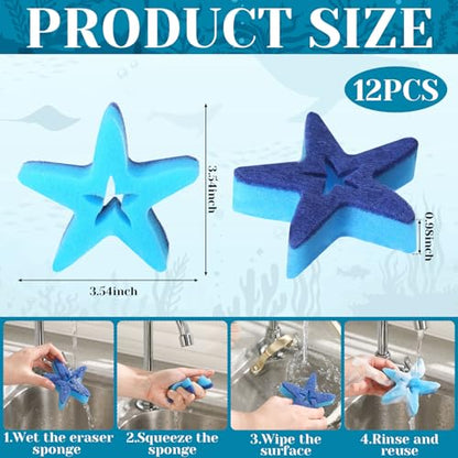 Tioncy 12 Pack Starfish Kitchen Sponges Bulk Dual Sided Scrubber Sponges Dishwashing White Blue Kitchen Cleaning Accessories for Household Supplies