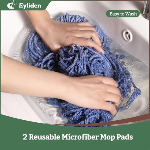 Eyliden Mop for Home & Commercial, Kitchen, Garage, Office Floor Cleaning | Non-Touch Replacement, Heavy Duty, 2 Reusable Cotton Heads, 4 Scouring Pads, Industrial Wet & Dry Mops
