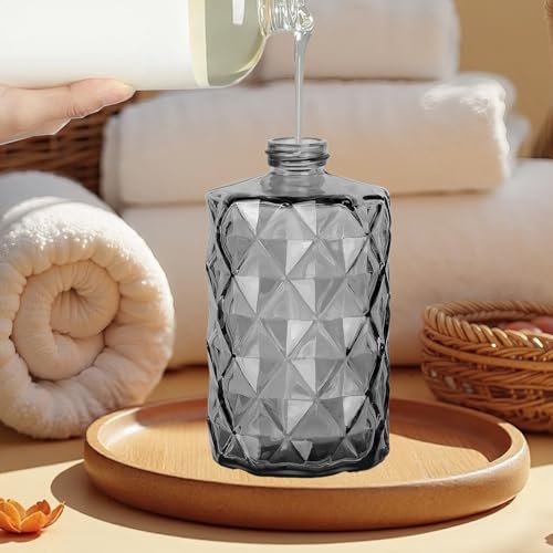 12Oz Small Glass Soap Dispenser with Black Plastic Pump, Gray Refillable Kitchen Countertop Liquid Hand Soap Dispensers with Diamond Design, Bathroom Lotion Bottle for Dispense Dish Soap, 2 Set - color: Gray Diamond 2pcs